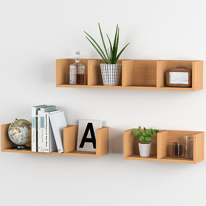 Wall Shelf Solid Wood Wall Bookshelf Bedroom Corner Hanging Rack TV Background Wall Decorative Rack Multi-grid Storage Rack