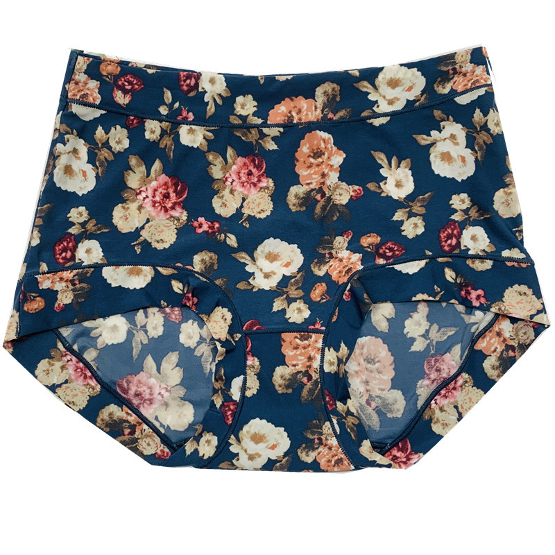 Factory Direct Sales Large Size Underwear Ice Silk Printed Graphene Bottom Crotch Quick-Drying Breathable Seamless High-Waisted Women's Briefs