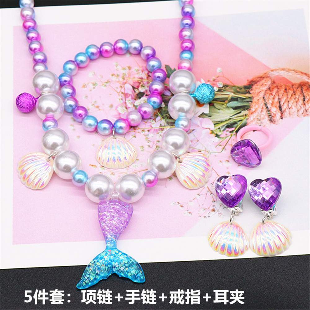 Amazon Hot Sale Children Pearl Necklace Bracelet Set Mermaid Necklace Girl Baby Accessories Wholesale