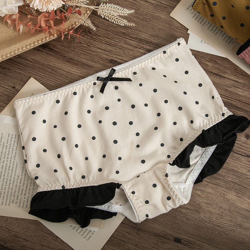 Japanese Style Fresh and Soft Warm Cotton Ear Bow Embellished with Cute Mid-Waist Hip Boxer Briefs