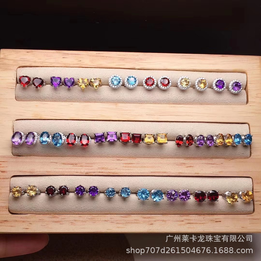 Маленькие свежие серьги из бразильского кристалла S925, серьги с гранатом, перидотом и топазом, сохранение цвета