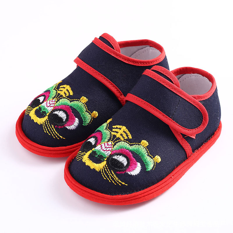 Male and Female Baby Toddler Thousand-Layer Tiger Head Cloth Shoes First Birthday Embroidered Flower Hard-Soled Shoes T-Shaped Full-Top