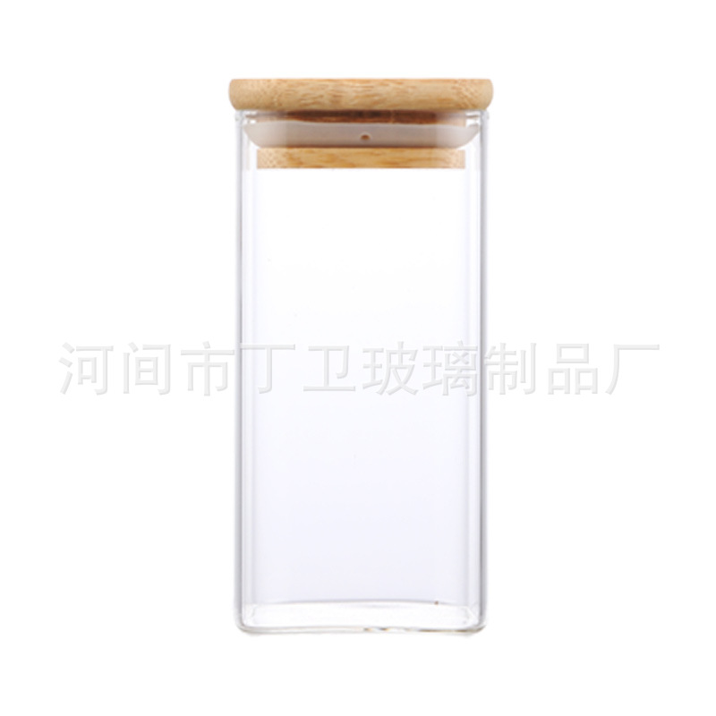 Glass Square Storage Jar Food-Grade Transparent Candlestick Fresh-Keeping Tea Jar Storage Jar Sealed Jar Grain Coffee Jar
