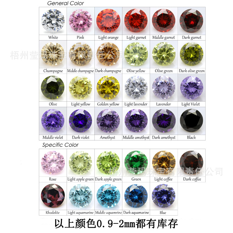 Wuzhou 5A класс цветной круглый 0.9мм-3мм синтетический камень кубический цирконий голый камень CZ оптовая продажа