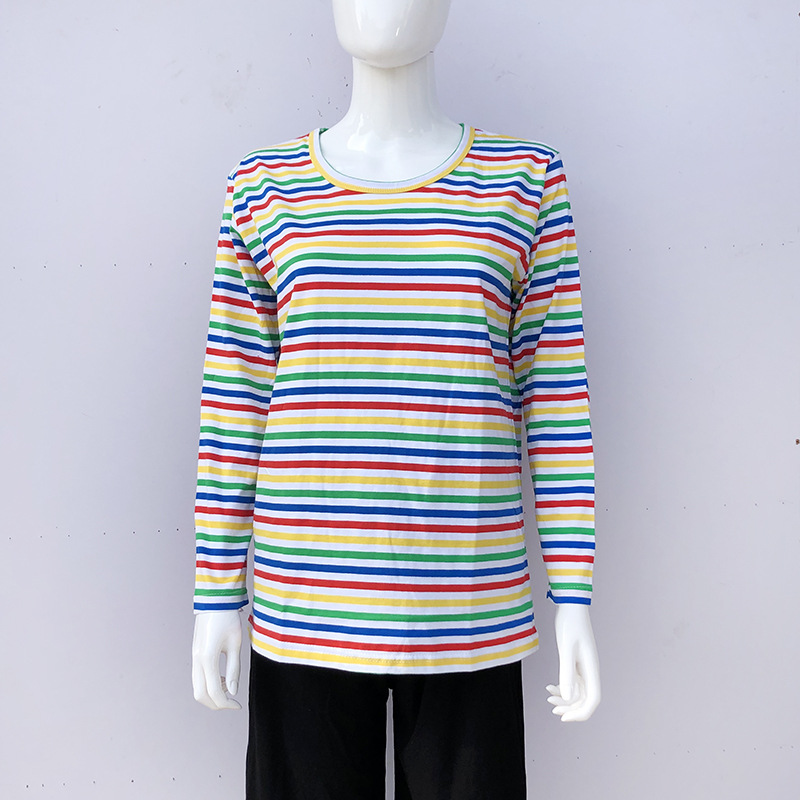 A generation of hair middle-aged and elderly women's spring long sleeve T-shirt round neck cotton loose striped bottoming shirt for the elderly