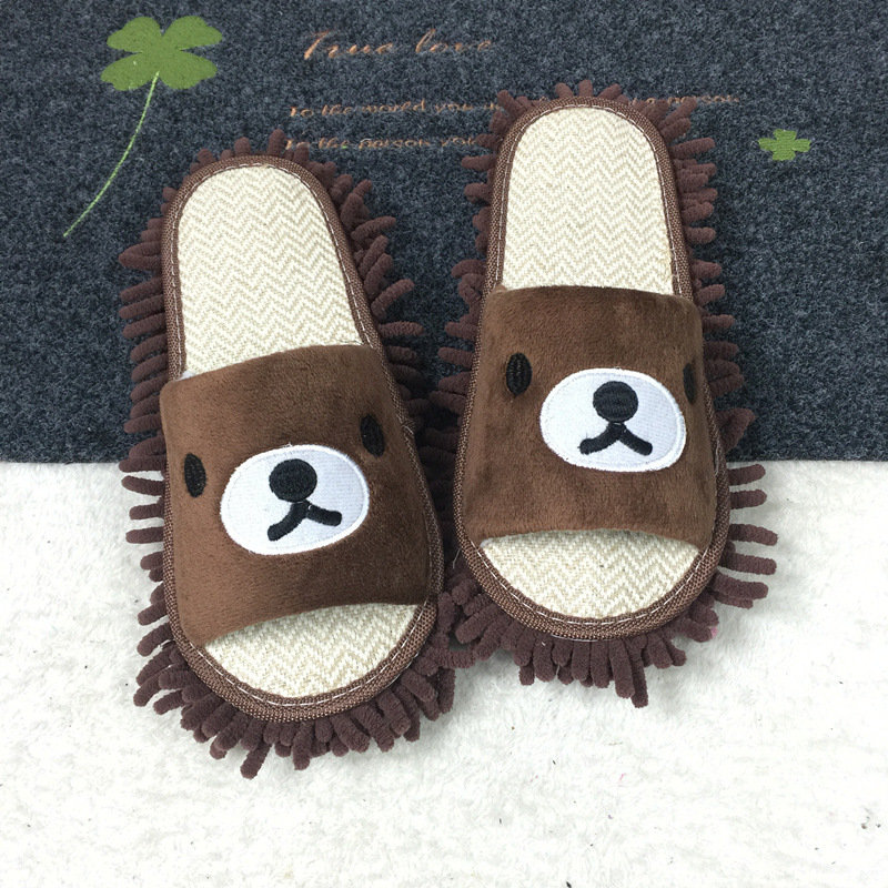 Can set logo cartoon embroidery embroidery figure wood floor lazy mop slippers sweeping cloth slippers