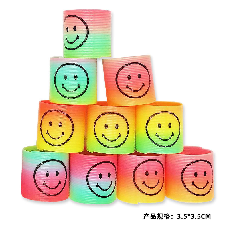 Cross-Border Small Smiley Face Spring Colorful Rainbow Circle Children's Round Toys Plastic Toys Wholesale Goods