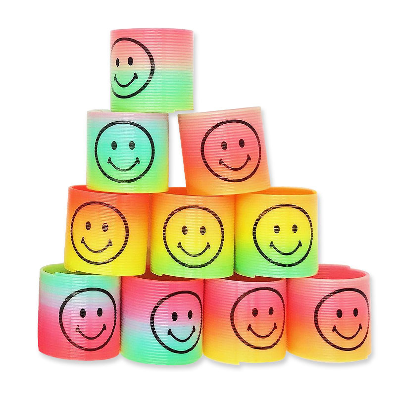 Cross-Border Small Smiley Face Spring Colorful Rainbow Circle Children's Round Toys Plastic Toys Wholesale Goods