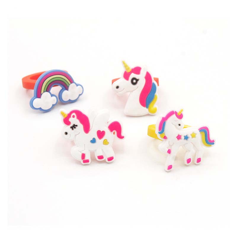Creative cartoon European and American style unicorn ring PVC soft rubber children pony ring girl jewelry Amazon
