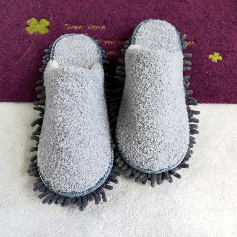 Cross-border Japan and Korea Simple Series Fleece-lined Thickened Winter Lazy Floor-wiping and Floor-mopping Slippers Detachable