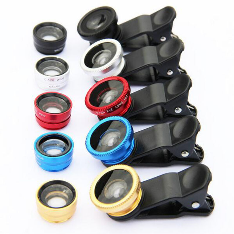 Mobile phone lens magnifying glass 180 degree fisheye wide angle macro selfie three-in-one fisheye clip lens