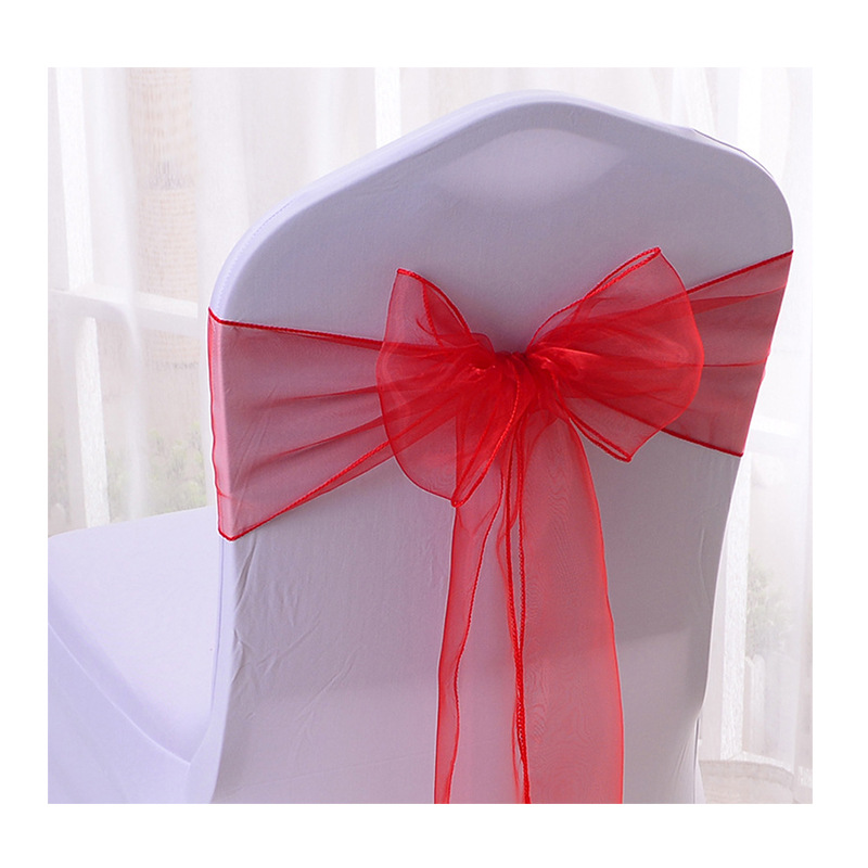 Glass gauze belt blue yellow chair cover strap back Flower elastic chair cover bow hotel wedding