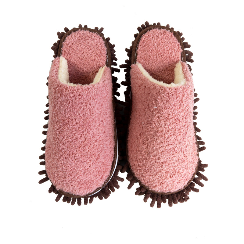 Cross-border Japan and Korea Simple Series Fleece-lined Thickened Winter Lazy Floor-wiping and Floor-mopping Slippers Detachable