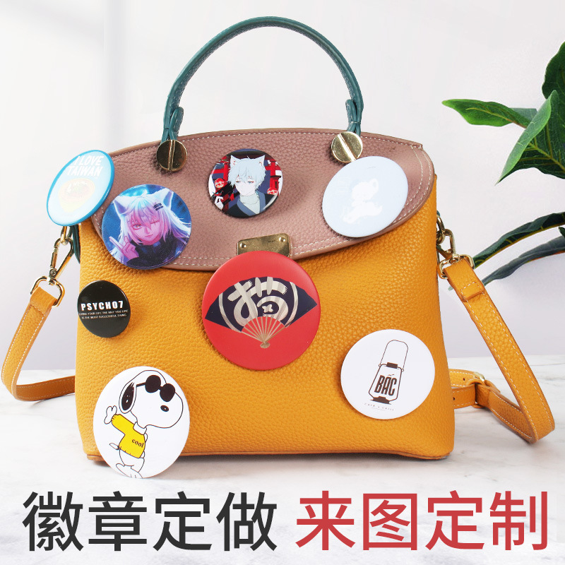 Tinplate Badge Student Metal School Badge Double Flash Grating Plush Animation Business Gift Badge Activity Commemorative Badge