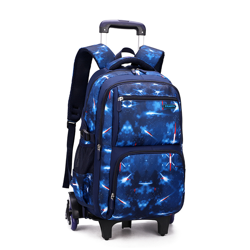 Natural Fish Three-Piece Set of Trolley Schoolbags for Middle School Students, Wholesale Stair-Climbing Large-Capacity Breathable Backpacks, Breathable and Burden-Reducing
