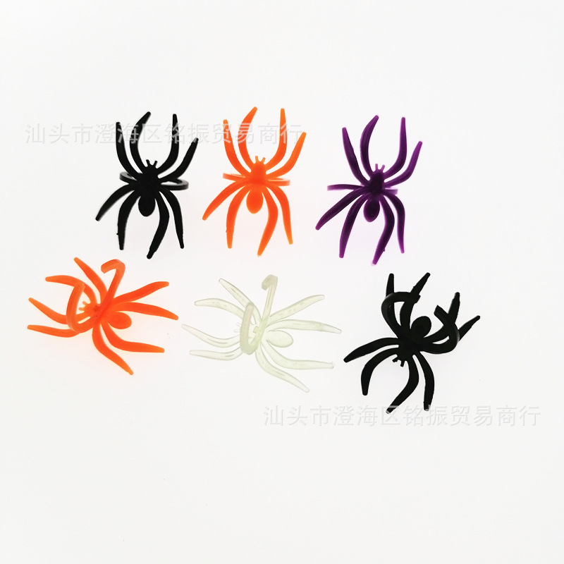 Halloween Plastic Bat-finger Colored Gem Spider Ring Skull Opening Ring Multi-style Mixed