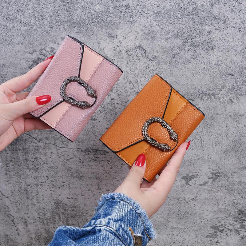 2024 New Women's Wallet Short Leather Bag Splicing Wallet Small Three-fold Clutch Multi-function Multi-card Card Holder