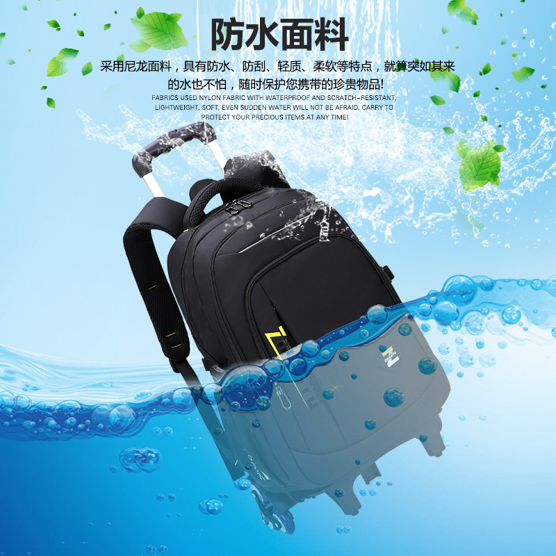 Natural Fish Factory Direct Sales Junior Senior high school Student Trolley Schoolbag Men's Fashion Six-wheel Stair Climbing Large Capacity Computer Bag