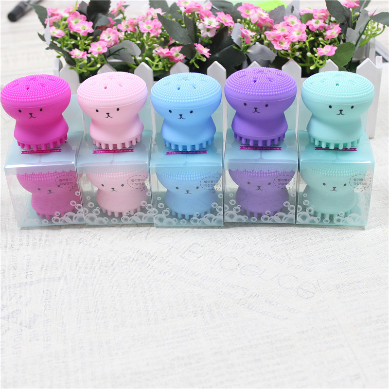 Multicolor Spot Silicone Small Octopus Facial Cleansing Powder Puff Brush Cleansing Facial Brush Massage Brush Makeup Remover Brush