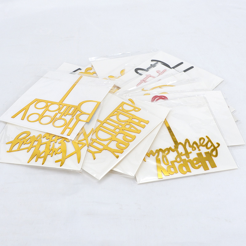 Acrylic Mirror Cake Decoration Insert Card Flag Happy Birthday Baking Decoration Party Insert Card