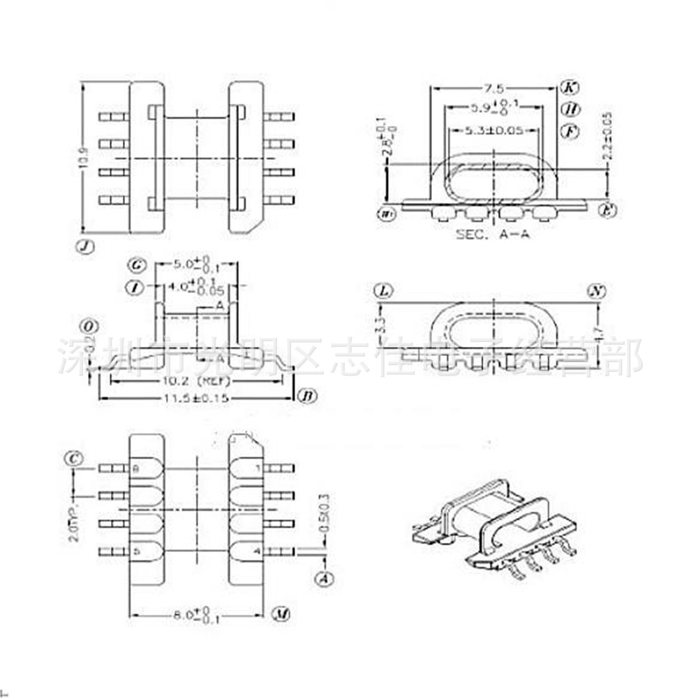 Epc10 Magnetic Core Skeleton Epc10 Smd 4+4 Pins-1008 Transformer Skeleton Magnetic Core Matching