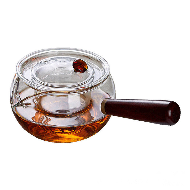 Thickened Glass Purple Clay Side-Handle Teapot, High Borosilicate Tea Maker, Steaming and Brewing Teapot, Small Green Tangerine Tea Water Separation Dual-Use