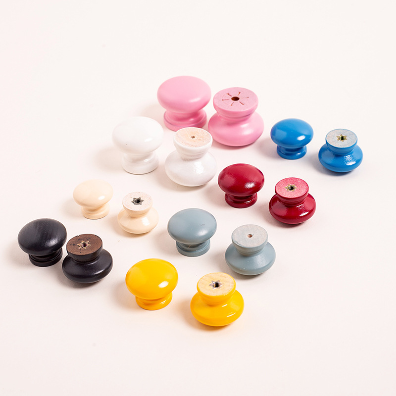 Mushroom Small Wooden Handle Single Hole Drawer Handle Solid Wood Door Handle Round Ball Handle Modern Simple Wardrobe Handle