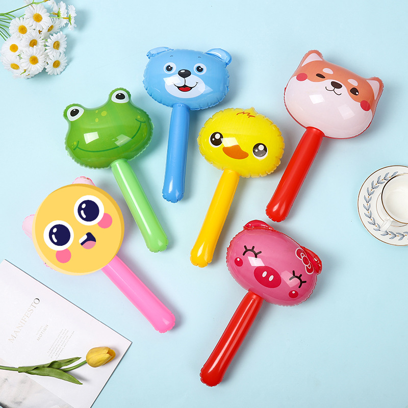 Animal head long stick children's inflatable toys wholesale small inflatable Bell hammer push gift stall hot sale