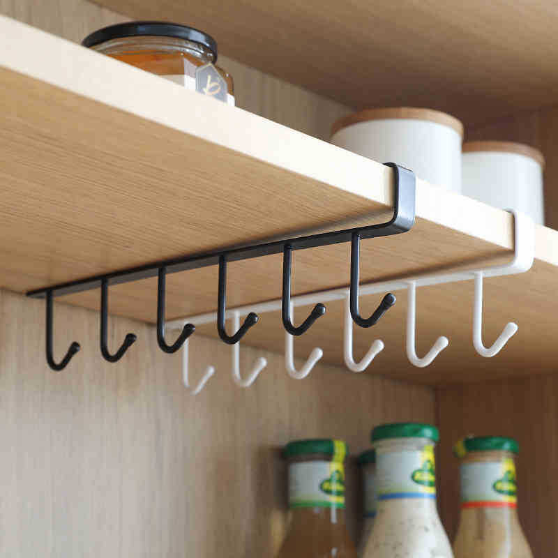 Water Cup Hook Kitchen Cabinet 6 Hook Kitchen Nail-free Hook Wardrobe Row Hook Iron Storage Rack Hook Wardrobe Fixing Rack