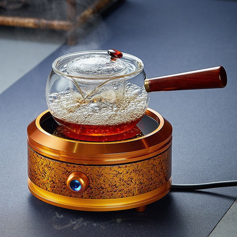 Thickened Glass Purple Clay Side-Handle Teapot, High Borosilicate Tea Maker, Steaming and Brewing Teapot, Small Green Tangerine Tea Water Separation Dual-Use