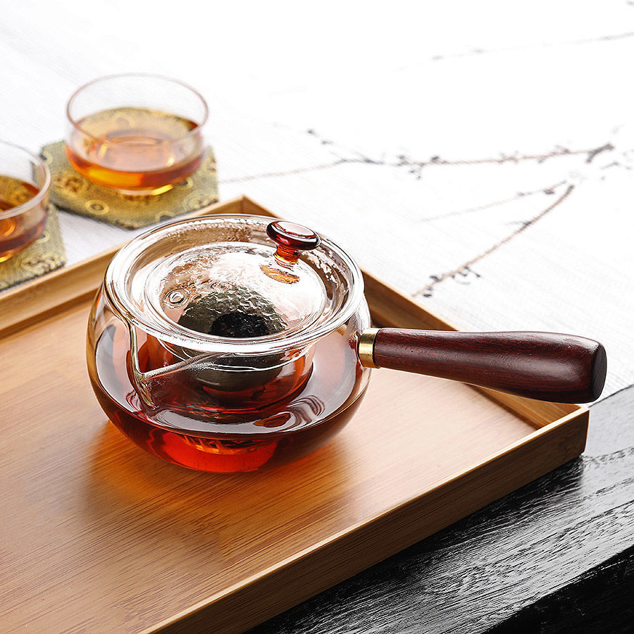 Теапот из толстого стекла с боковой ручкой, для заваривания чая и разделения воды