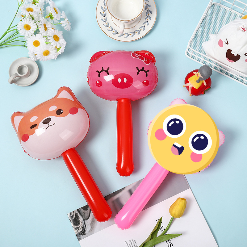 Animal head long stick children's inflatable toys wholesale small inflatable Bell hammer push gift stall hot sale