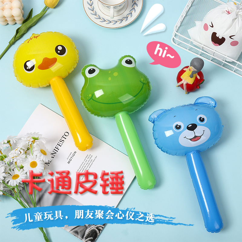 Animal head long stick children's inflatable toys wholesale small inflatable Bell hammer push gift stall hot sale