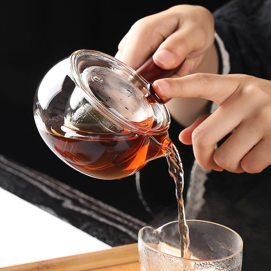 Thickened Glass Purple Clay Side-Handle Teapot, High Borosilicate Tea Maker, Steaming and Brewing Teapot, Small Green Tangerine Tea Water Separation Dual-Use