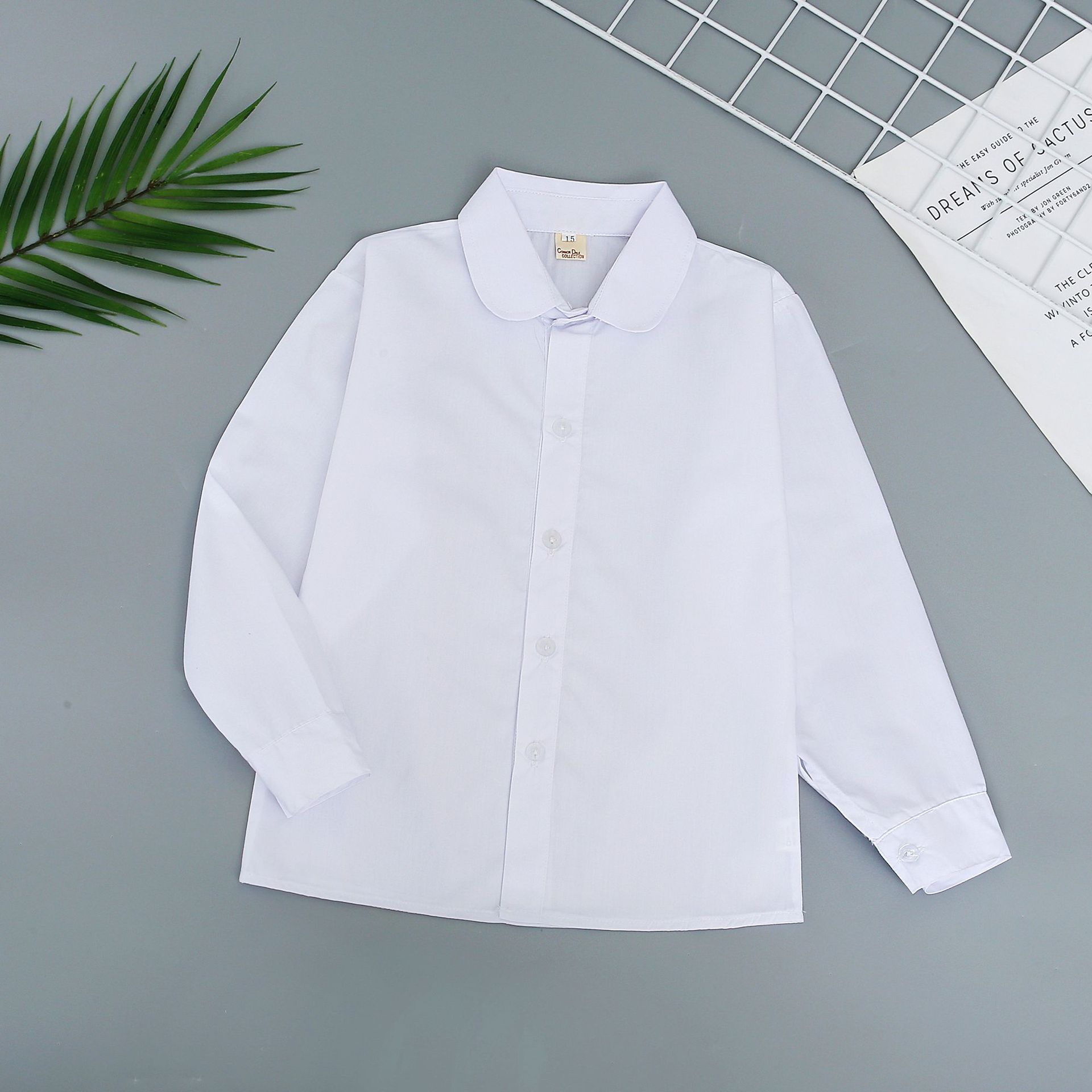 Student Children's Shirt Boys White Shirt Girls Round Neck White Shirt School Uniform White Shirt Sweat Absorbing No Wrinkles