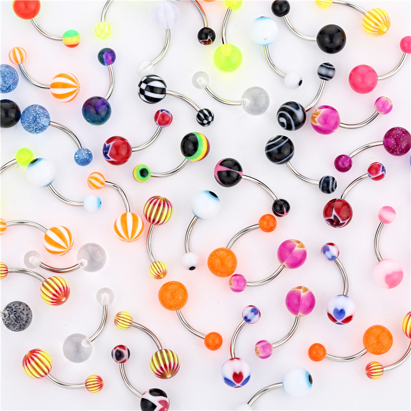 European and American cross-border acrylic navel ring mixed color navel ring navel nail body piercing jewelry AliExpress