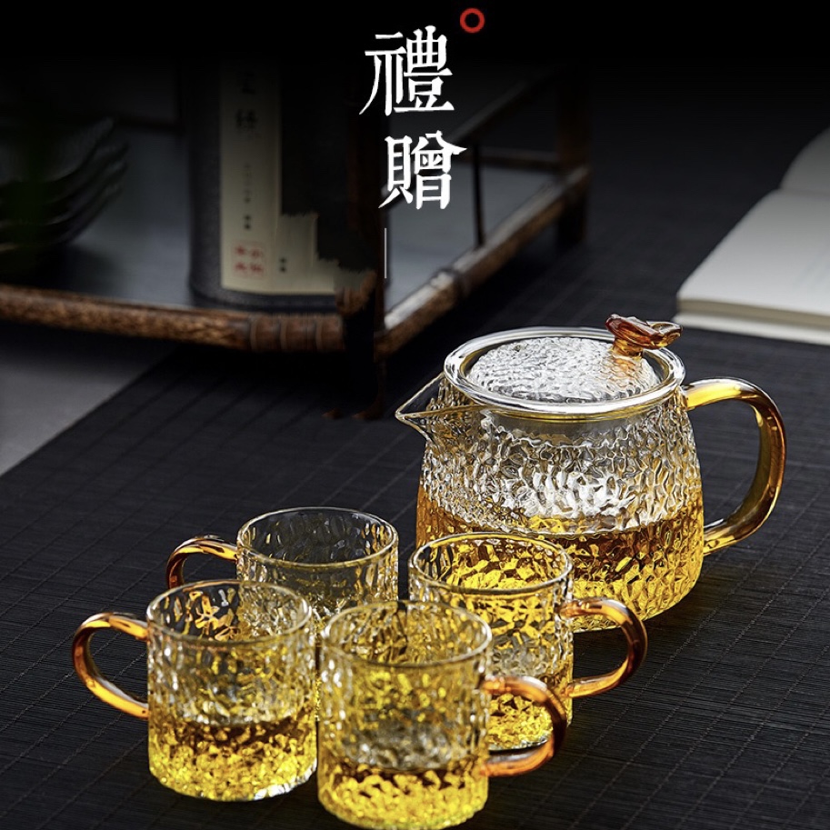 Thick glass teapot teapot filter teapot high temperature resistant boiling water household heat resistant flower teapot suit tea set