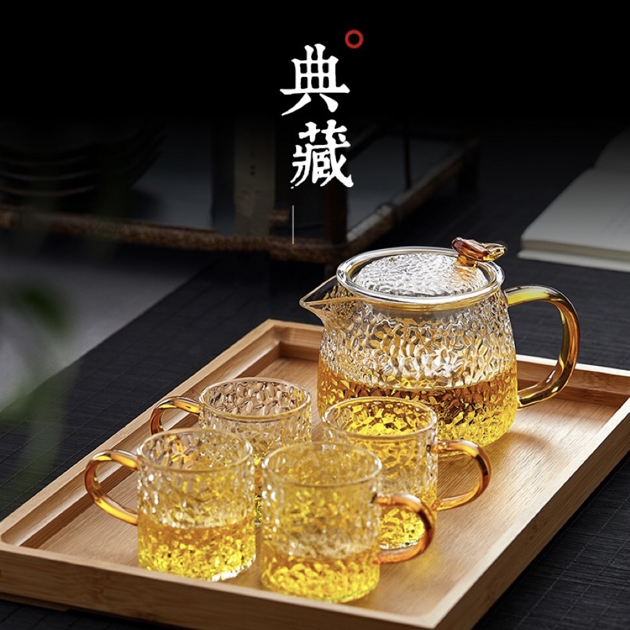 Thick glass teapot teapot filter teapot high temperature resistant boiling water household heat resistant flower teapot suit tea set