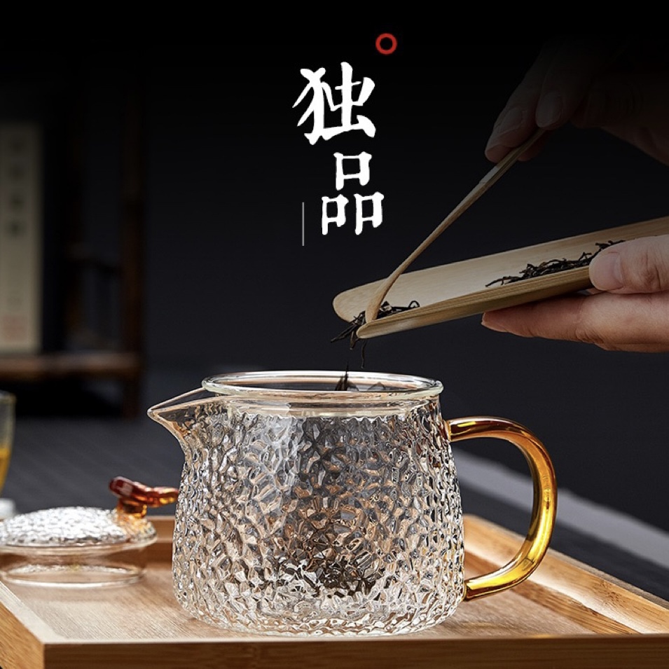 Thick glass teapot teapot filter teapot high temperature resistant boiling water household heat resistant flower teapot suit tea set