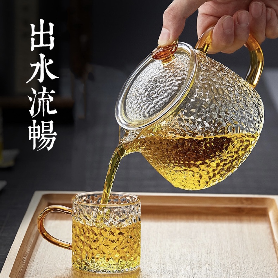 Thick glass teapot teapot filter teapot high temperature resistant boiling water household heat resistant flower teapot suit tea set