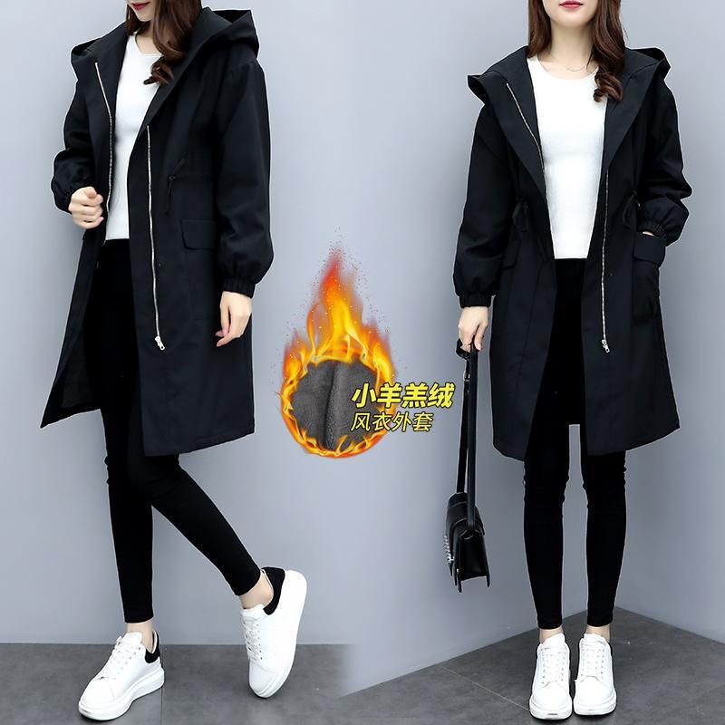 Velvet Thickeneded Windbreaker Women's Mid-Length Outwear Women's Autumn and Winter 2025 Hooded Cotton Outwear Student Korean Style Loose Cotton Outwear