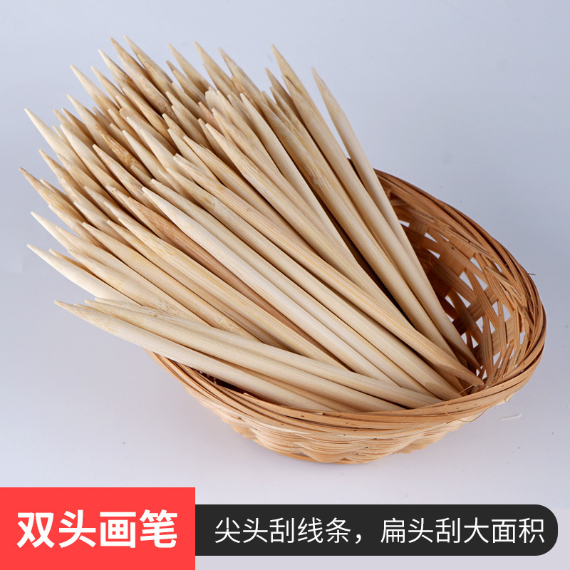 Factory single and double-headed bamboo scraping brush children's DIY painting handmade scraping paper scraping pen flat-headed bamboo stick pen