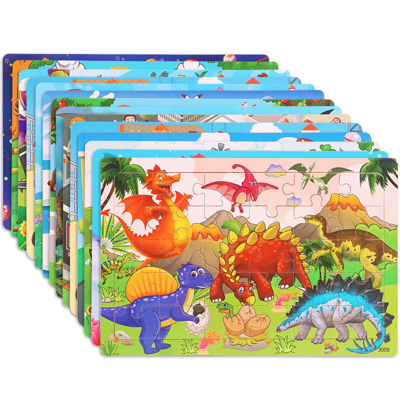 Wooden 30-piece puzzle children's animal dinosaur cartoon wooden flat puzzle baby early education educational toys