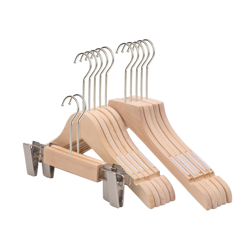 Clothing store special clothes hanger wooden solid wood non-slip men's and women's clothing store clothes hanging support wooden trouser clip lettering wholesale