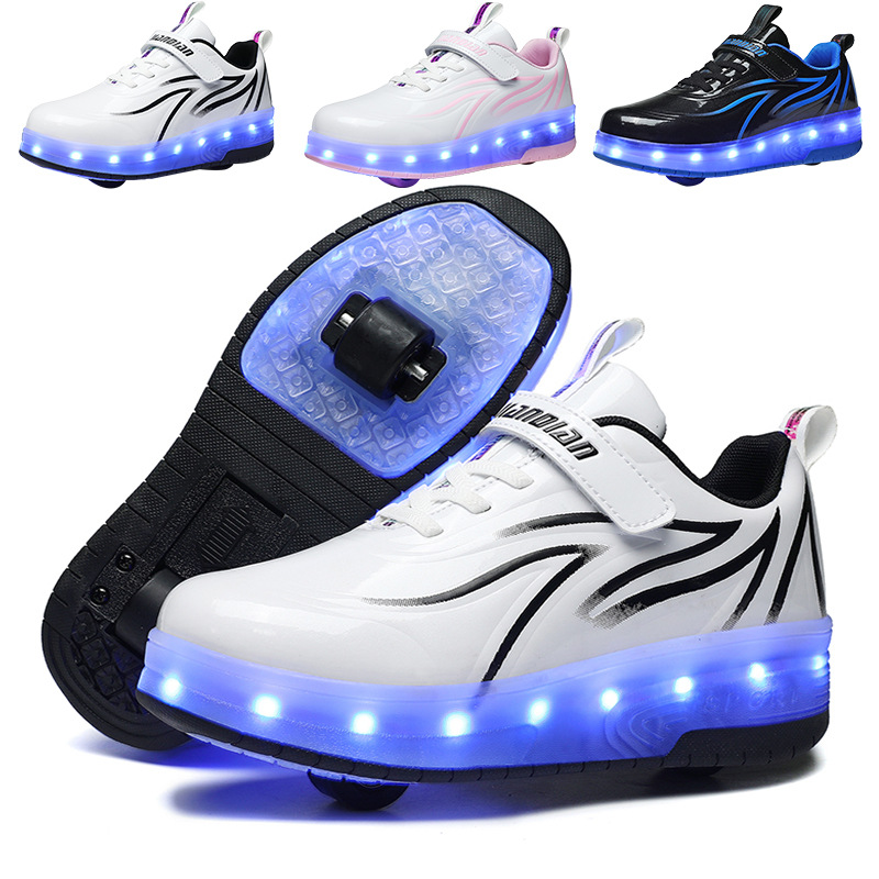 New USB rechargeable LED flashing lights heelloo shoes double wheels for boys and girls children shoes wholesale factory direct supply