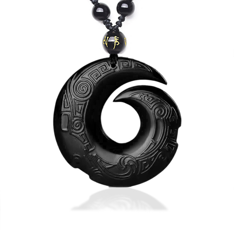 Natural Obsidian Fortune-Telling Necklace Pendant Crystal Healing Men's and Women's Necklace Foreign Trade Hot Model