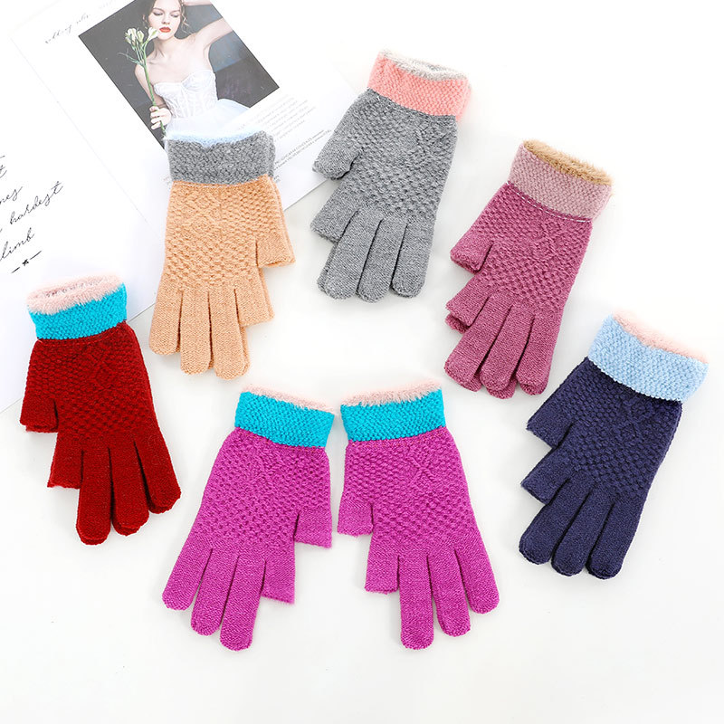 Men's and Women's Winter Exposed Two-finger Gloves Office Writing Typing Exposed-finger Warm Color-matching Knitted Finger Gloves