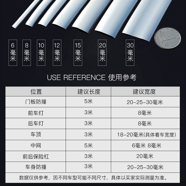 Car Decorative Strips, Chrome-Plated Bright Strips for Windows, Electroplated Strips, Door Anti-Collision Strips, Bumper Anti-Scratch Decorative Strips, Thickened Version