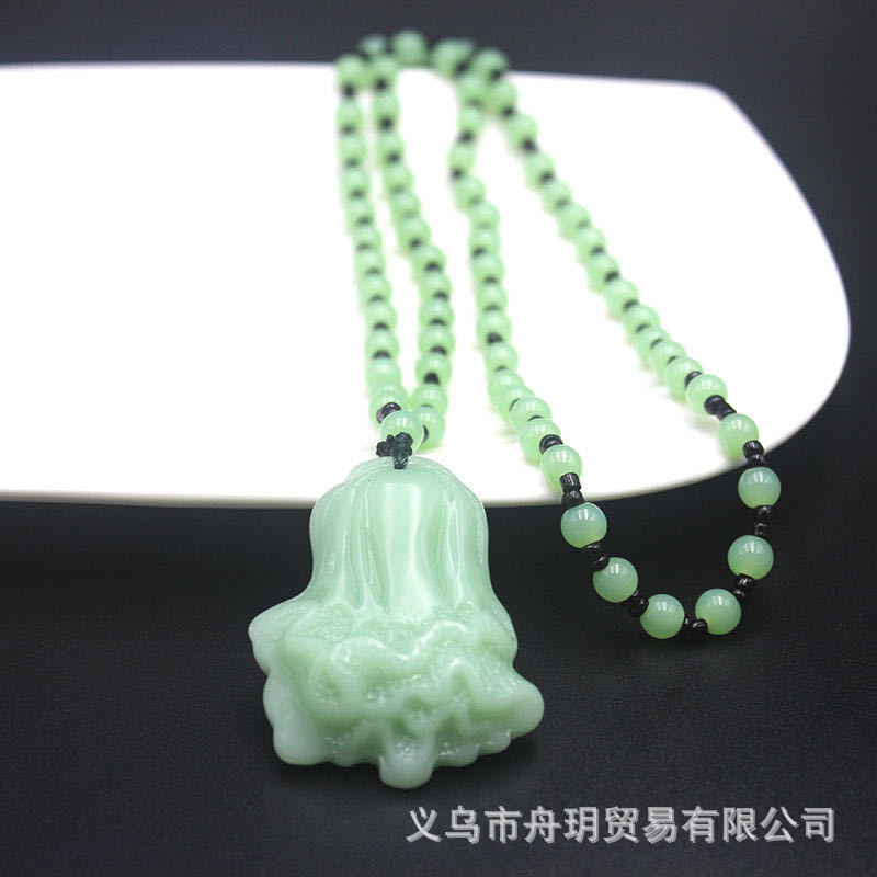 Manufacturer's Natural and Authentic Burmese Jade a Goods Light Green Guanyin Pendant Eight Patron Saint Pendant Jade Sweater Chain