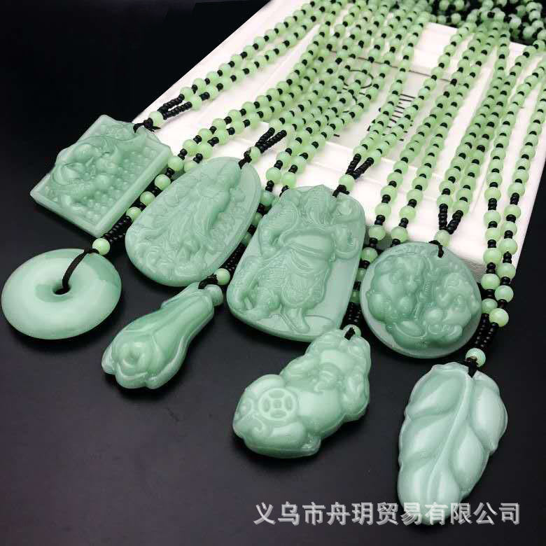Manufacturer's Natural and Authentic Burmese Jade a Goods Light Green Guanyin Pendant Eight Patron Saint Pendant Jade Sweater Chain